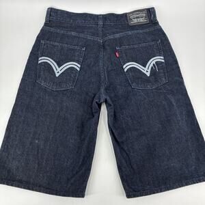 Vintage Levis 579 Jean Shorts Men Size 34 Dark Blue Baggy Jorts V Stitch Y2K